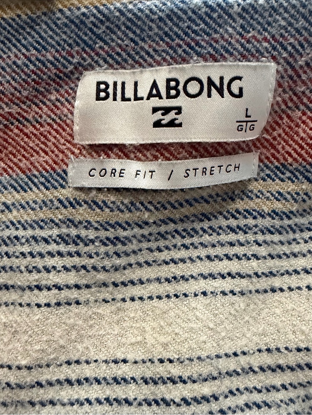 Billabong Baja Hooded Flannel Shirt Striped Core Fit Stretch Men’s L Preppy Surf - Picture 8 of 12